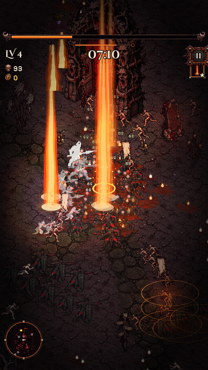 The hero surrounded by the horde, weapons blazing